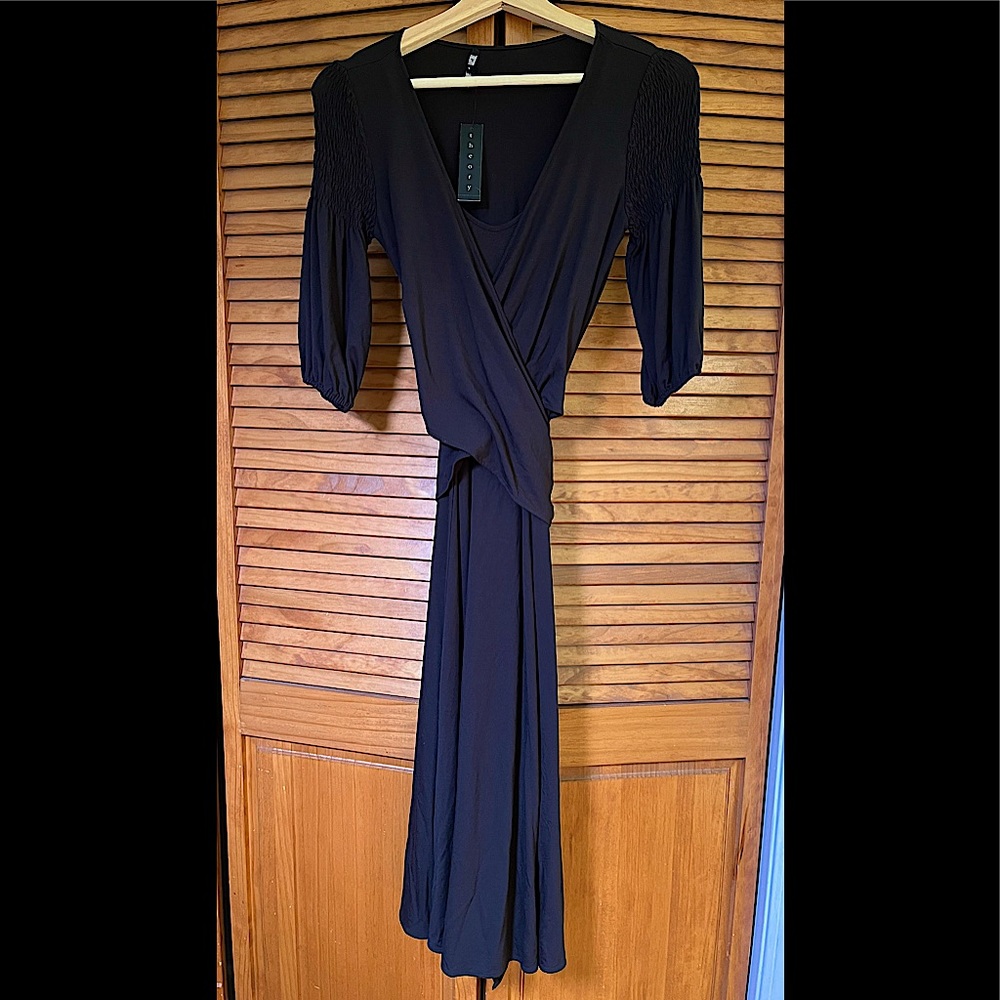 NWT Theory gorgeous draped leotard wrap waist dress rayon jersey w/ 3/4 sleeves - Picture 4 of 8